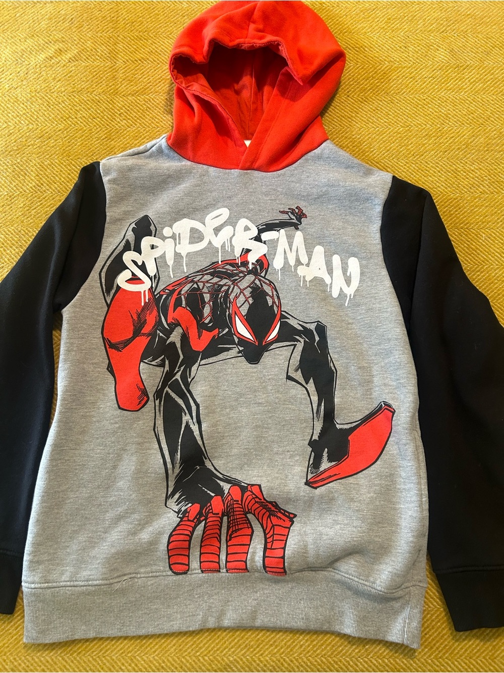 Marvel Spiderman Kids Hoodie with Red Hood & Graphic Front